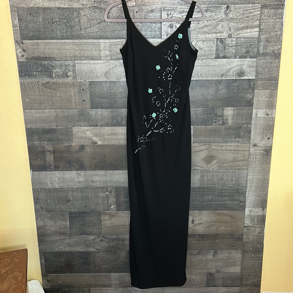 Beautiful Black with Green Flowers Maxi Dress - Picture 2 of 8